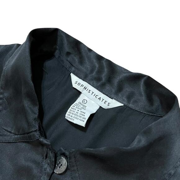 VTG 90s Sophisticates Washed Black Silk Button Up Sleeveless Collared Vest Top L - Picture 8 of 8